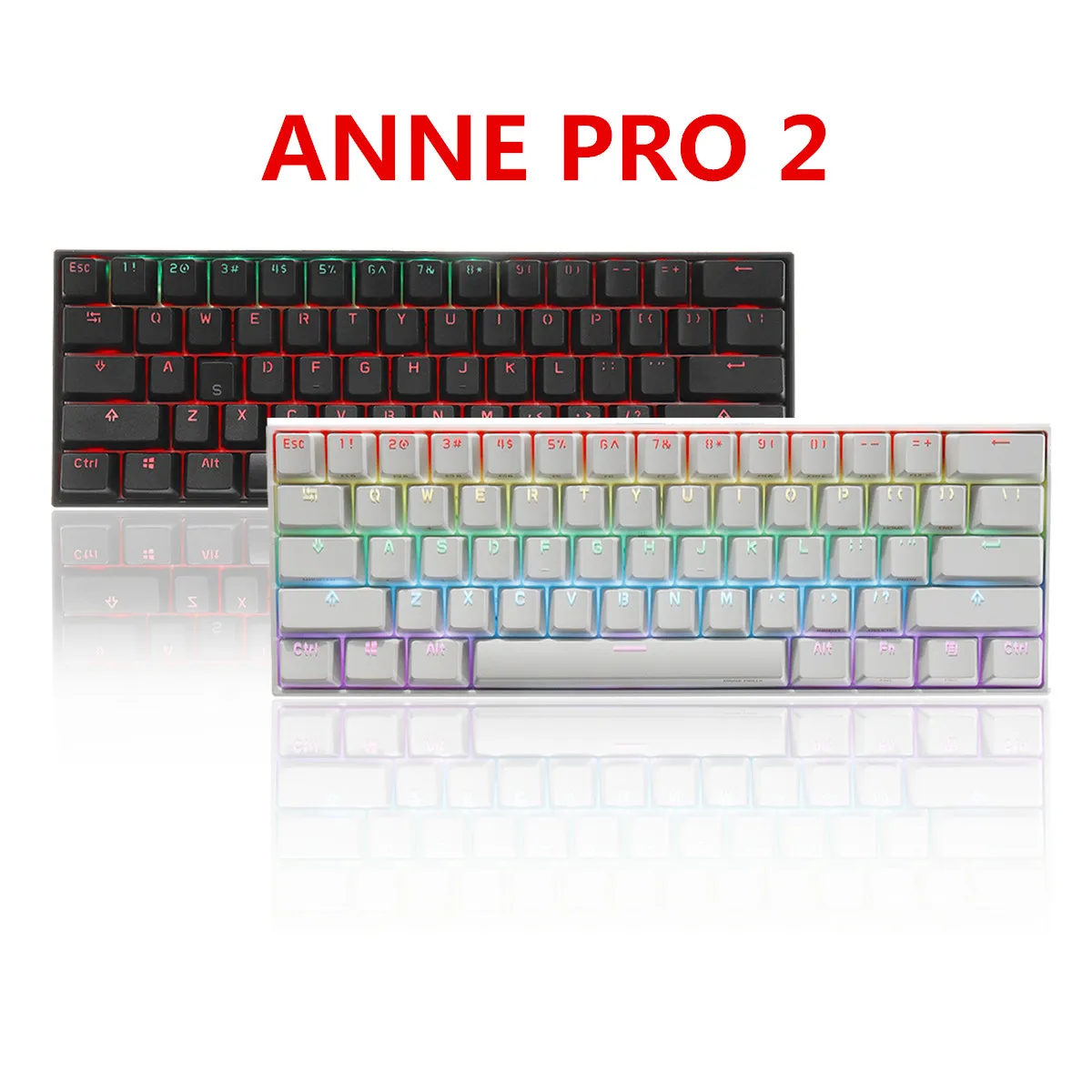  ANNE PRO 2, 60% Wired/Wireless Mechanical Keyboard (Gateron  Brown Switch/Black Case) - Full Keys Programmable - True RGB Backlit - Tap  Arrow Keys - Double Shot PBT Keycaps - NKRO - 1900mAh Battery : Electronics