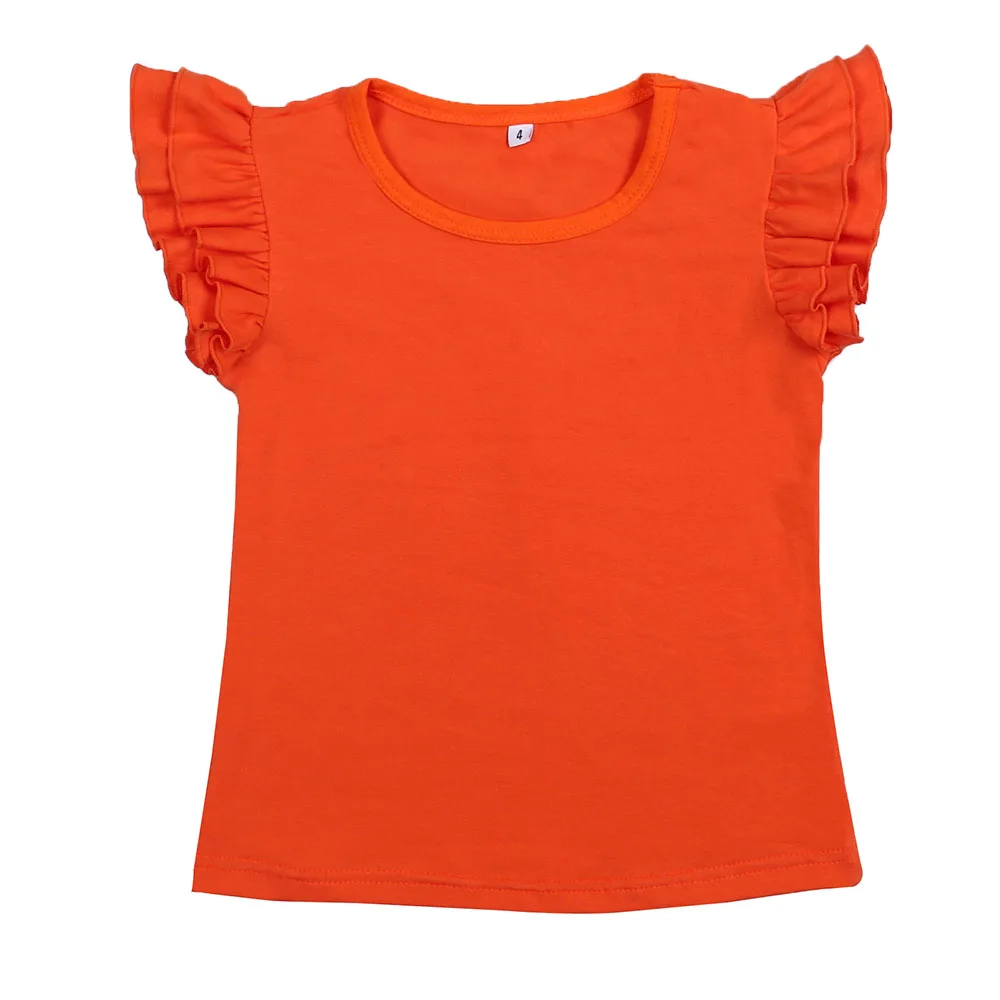 Простые милые рубашки с рюшами на рукавах для девочек Летние футболки короткими