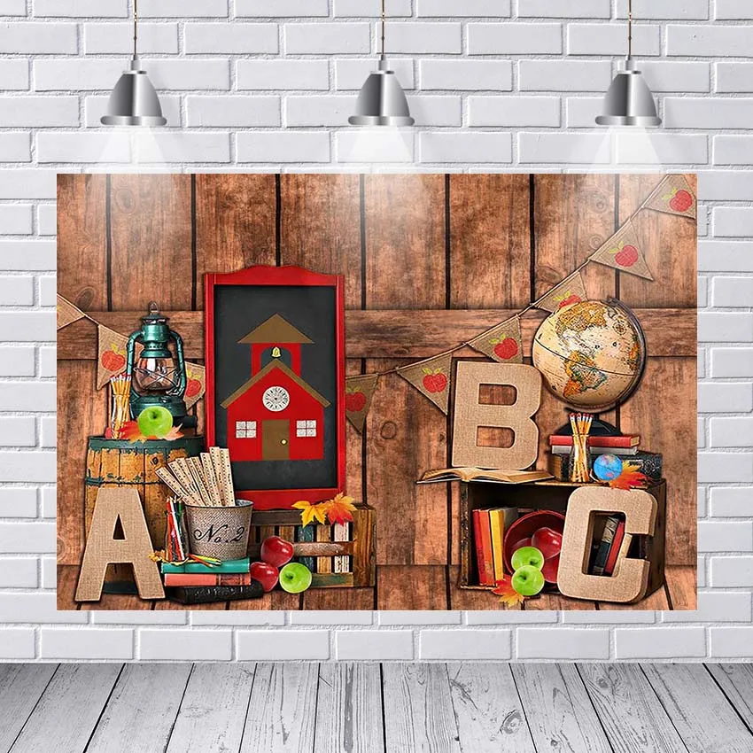 

Back To School Book Wood Party Planks Custom Photo Studio Background Backdrop Vinyl Photo Backdrop for Birthday Photo Background