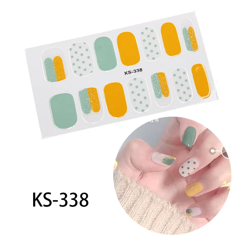 14tips/лист полное покрытие для ногтей наклейки-лак полоски однотонный нейл-арта волновой точки Дизайн Блеск порошок маникюрные Типсы - Цвет: KS-338