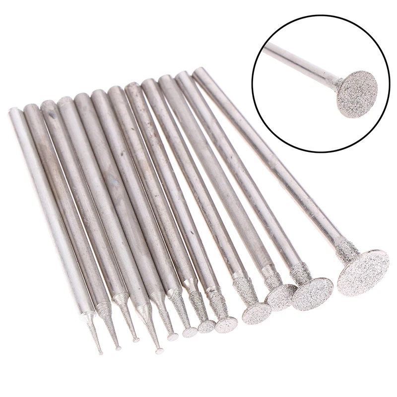 12/24pcs 2.35 Shank Diamond Grinding Burr Needle Point Engraving Carving Polishing Glass Jade Stone Drill Bit Rotary Tool Set