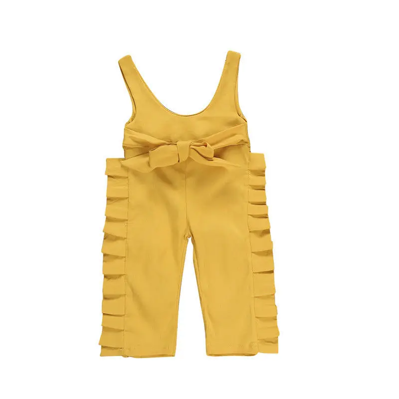 Модная повседневная одежда для маленьких девочек желтый комбинезон брюки комбидресс комбинезон - Цвет: Цвет: желтый