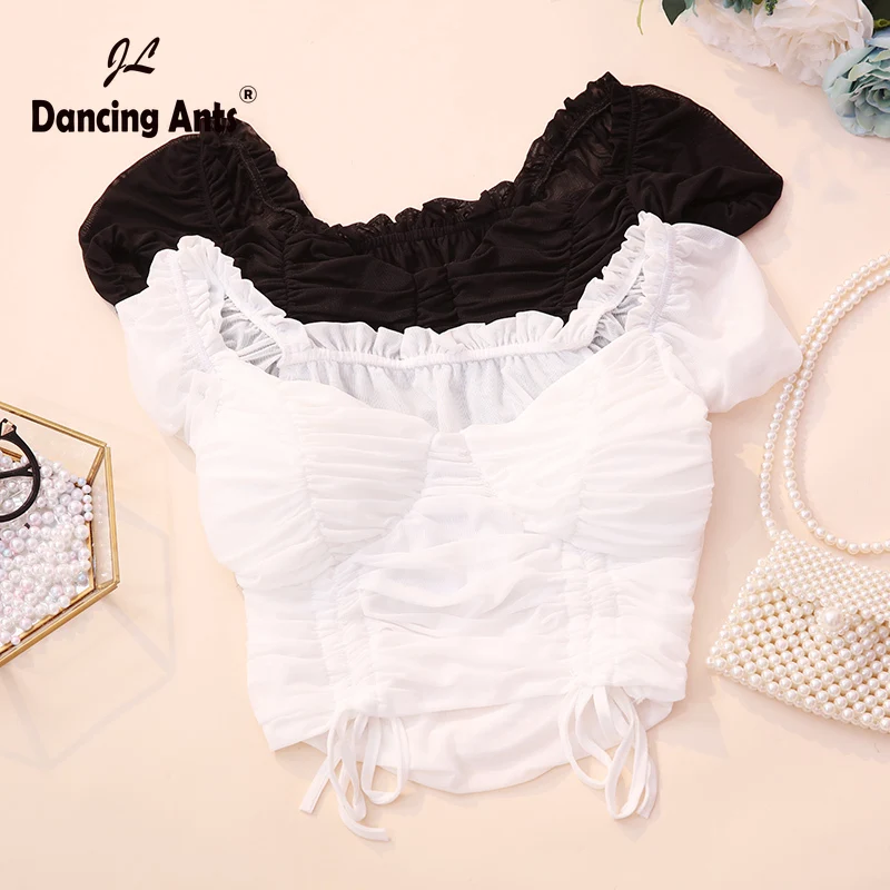 Woman Lace Vest Square Collar Short Sleeve Fold Drawstring Solid Tops 2020 Summer New Female Elegant Sexy Club Slim Tank Top | Женская