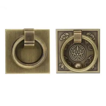 

New Chinese style pure copper wardrobe drawer handle black antique single hole simple small pull ring classic bronze
