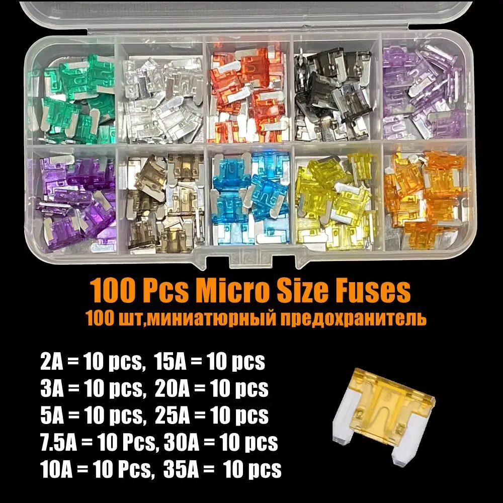 Micro Car Fuses 100 Pcs Auto Blade Fuse 2A 3A 5A 7.5A 10A 15A 20A 25A 30A 35A AMP Assortment In Storage Box car fuses kit