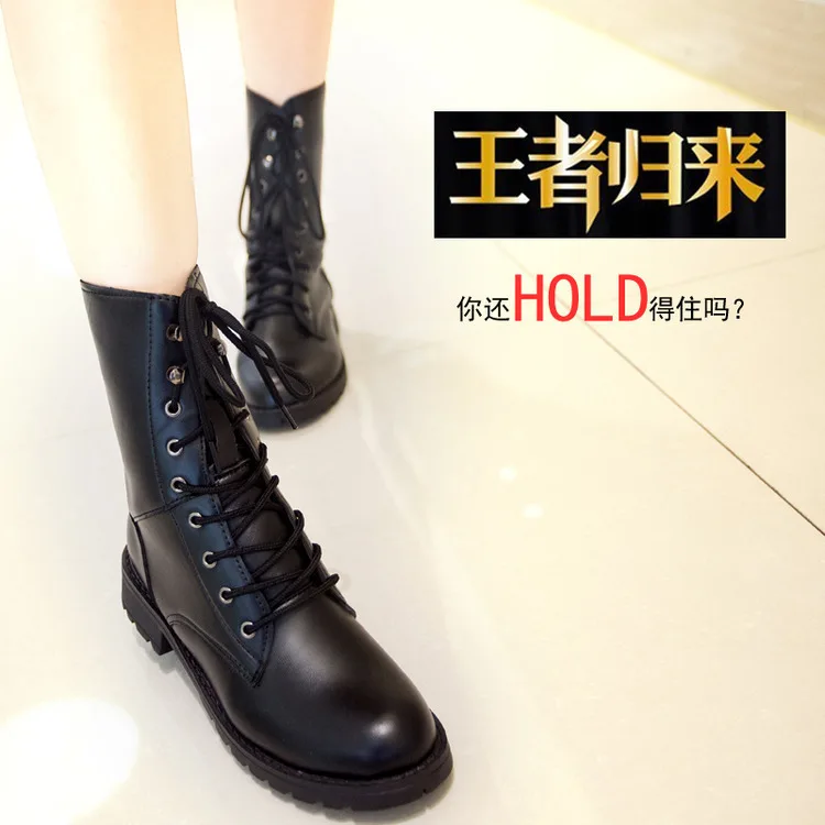 

2018 Martin New Style Four Seasons England Chunky-Heel Lace-up qiu dong xue Korean-style Combat Boots Europe And America Black A