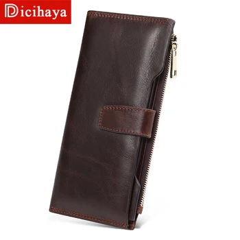 

DICIHAYA Free Engraved Genuine Leather Men Wallets Fashion Purse Card Holder Cowhide Carteira Vintage Long Wallet Clutch Bag
