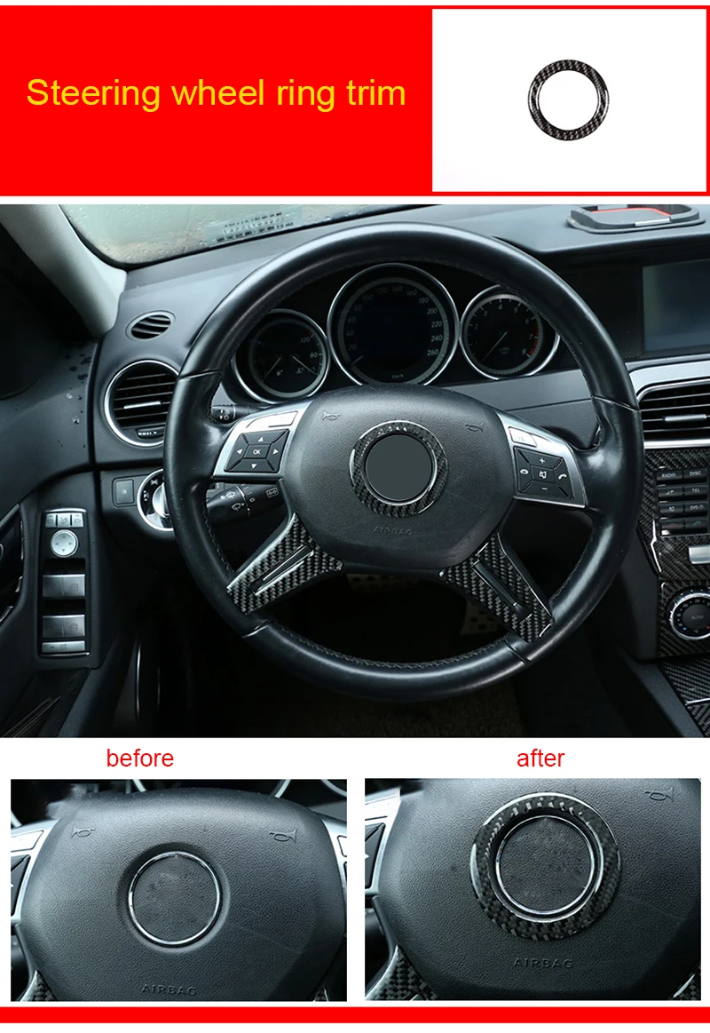 

Steering Wheel Ring Trim For Mercedes Benz Carbon Fiber 2014 1pc C 2008-