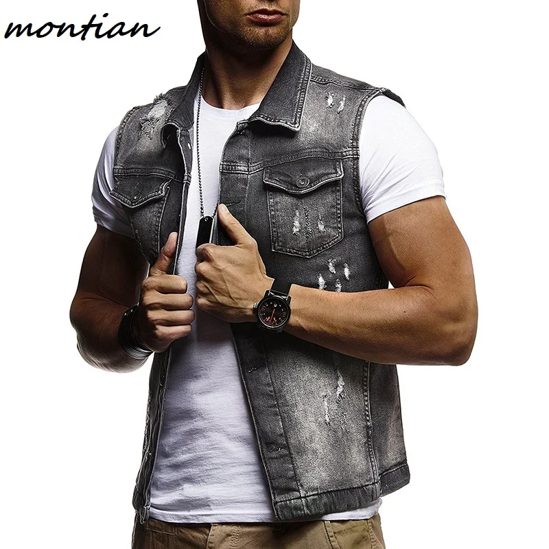 Jeans Jacket Men Slim Fit Sleeveless 