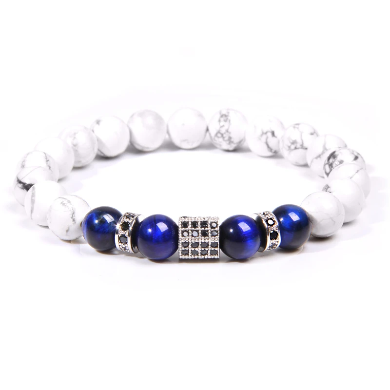 Браслет из натурального камня Белый Howlite синий тигровый глаз браслет с бусинами