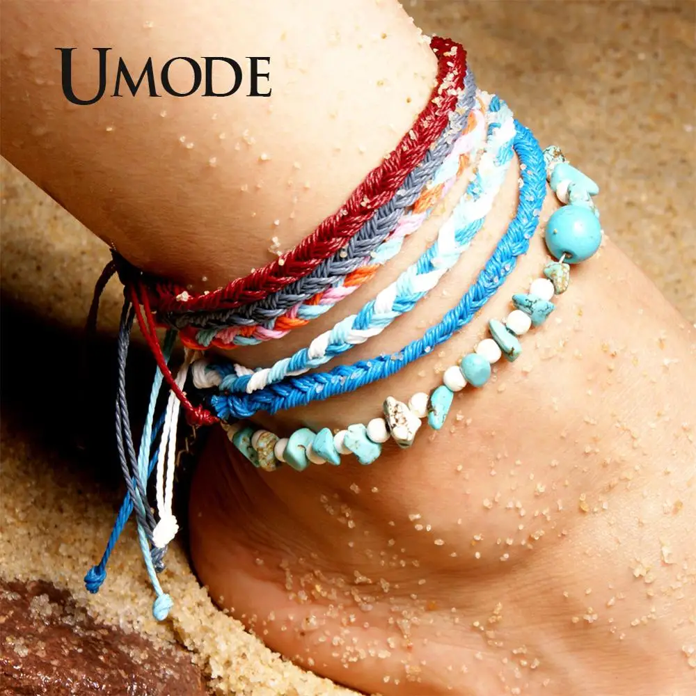

UMODE Natural Green Turquoise Stone Vsco Girls Anklets Bracelets Sets for Women Handmade Boho Ball Ankle Jewelry Fashion PA0037