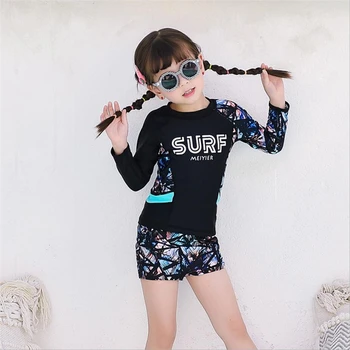 

MEIYIER Korean style 2020 rash guard teen girl swimsuits full coverage UV surf shirt+shorts+pants swimwear set 2/3 PCS rashguard