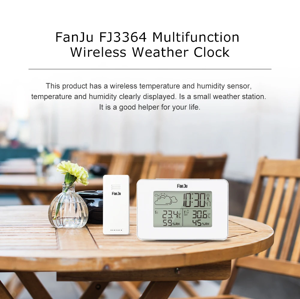 FanJu FJ3364W Цифровой Будильник беспроводной термометр гигрометр сенсор светодиодный Повтор Настольные часы DCF погодные станционные инструменты