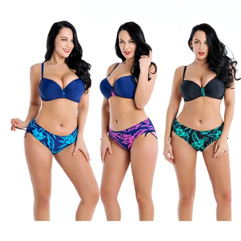 

2019 New Plus Size Swimwear Women Swimsuit Bikini Plus Size Sexy Retro Bikini 2019 Summer Push Up Two Piece Large Size Swimsuit