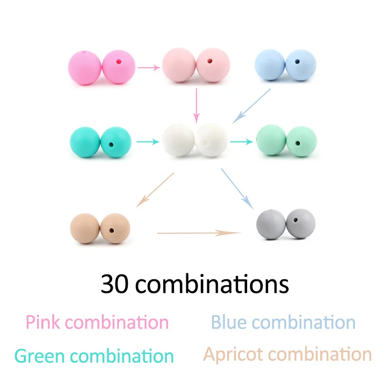 30 шт смешанные цвета 15 мм силиконовые бусины для прорезывания зубов круглые для ожерелья жевательные соска, зажимы для цепи бусины мягкая текстура силикона