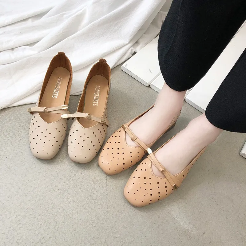 

Online Celebrity Single Shoes Women's 2019 New Style Summer Grandma Shoes Hollow out Versatile Moccosins Semi-high Heeled Fairy