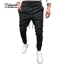 

FOJAGANTO Men's Spring Black Pants Solid Color 35% Cotton Drawstring Sweatpants Fashion Slim Fit Casual Pants Male