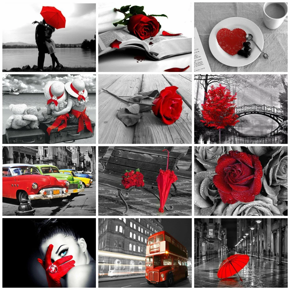EverShine DIY Diamond Mosaic Red Black Landscape Cross Stitch Diamond Art Painting Rhinestone Picture Bead Kits Home Decor