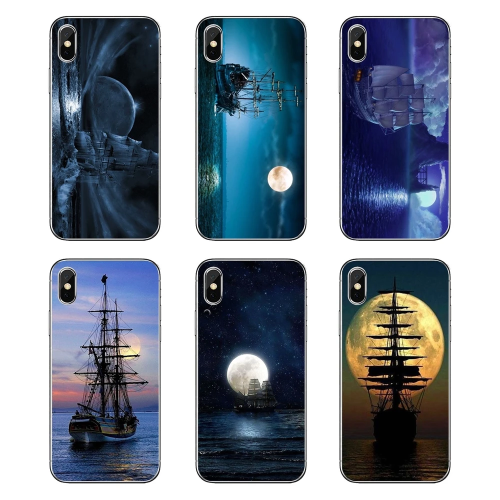 Old Ship in Sea Moon Night Wallpaper For Huawei Honor 8 8C 8X 9 10 7A 7C Mate 20 Lite Pro P Smart Plus Soft Silicone TPU Case | Мобильные