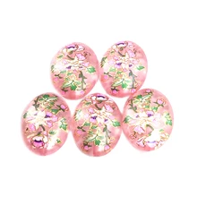  Peach color Japan Painting Vintage Japanese Drawing Beads Oval the bottom of color Flower Pattern 20X29mm 5 Pcs /lot 