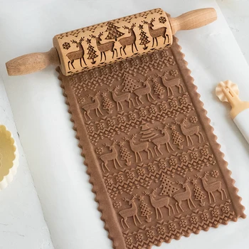 

Christmas Moose Cartoon Digital Alphabet Pattern Embossing Rolling Pin Baking Cookie Biscuit Fondant Cake Dough Engraved Roller