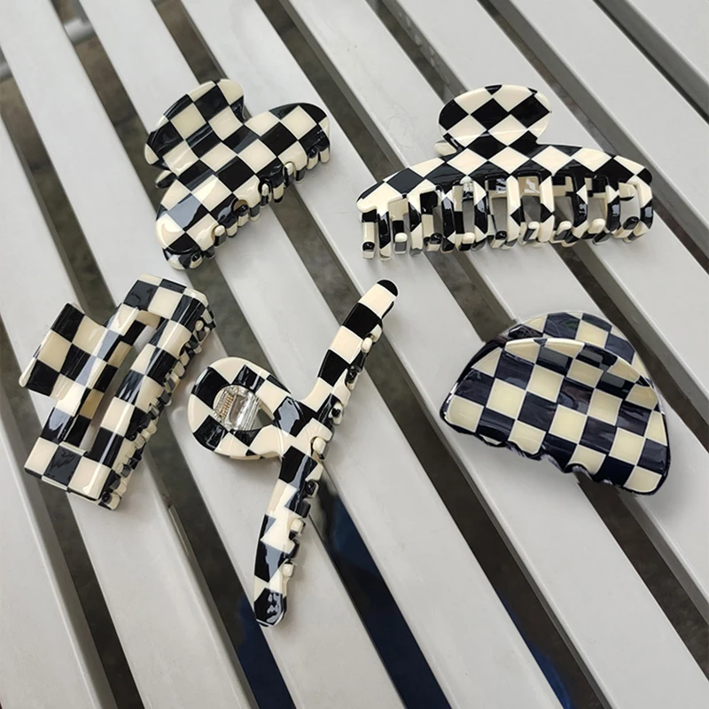 Peri'sBox 10 Designs White & Black Plaid Hair Claw Jewelry Fashion Chic Geometric Resin Hair Clamps Accessories for Women - Image 6