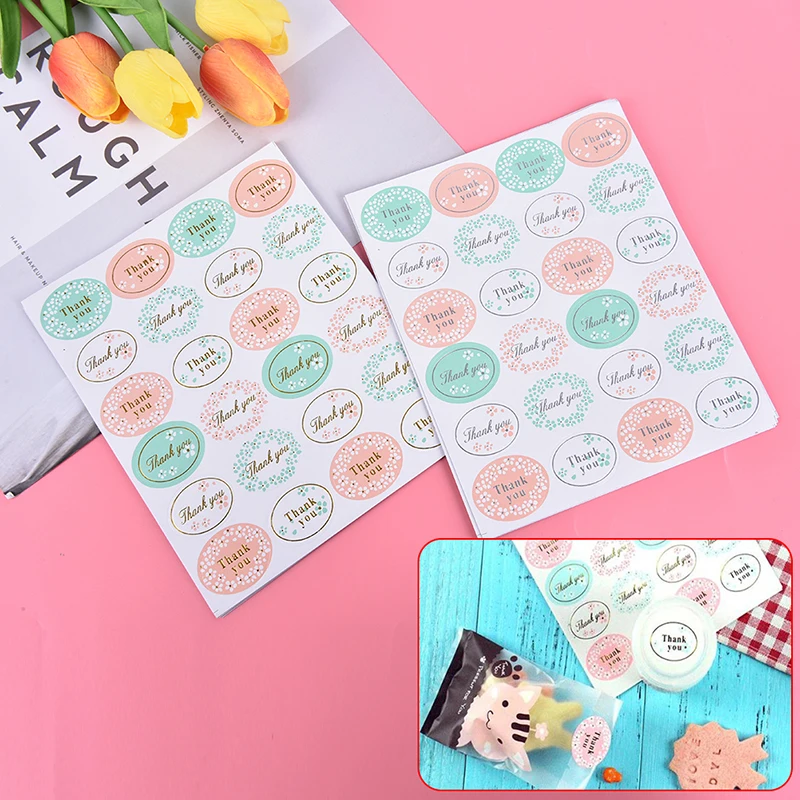 240Pcs DIY Handmade Cake Packaging Sealing Label Gift Stickers Golden/Silver Thank you Flower  Kraft Sticker Baking Tool