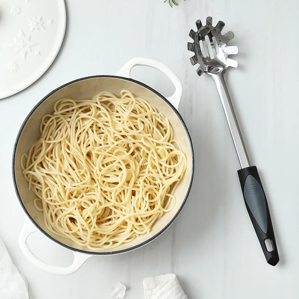 Seacreating Kitchen Pasta Server Durable Stainless Steel Pasta Spoon Server With Heat Resistant Handle Noodle Fork
