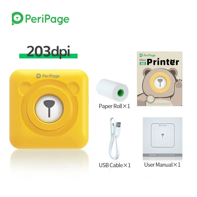 PeriPage Cute Brown A6 Mini Pocket Printers Bluetooth Thermal Photo Printer Mobile Phone Android IOS Label Printer For Kids Gift best mini portable printer Printers