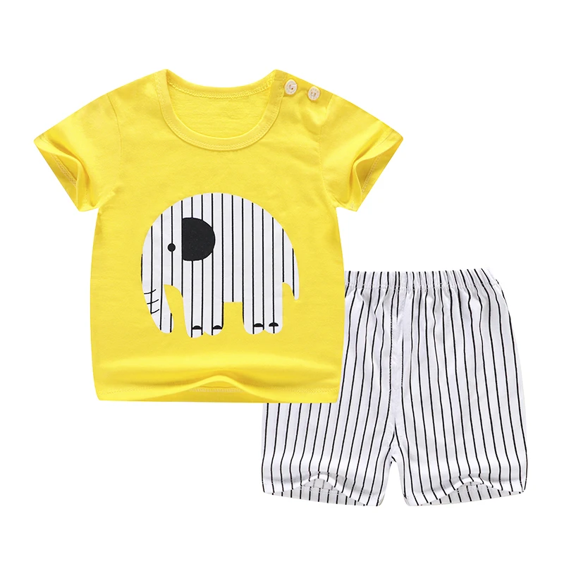 Хлопковая футболка+ короткие штаны, Детские комплекты одежды для маленьких мальчиков и девочек, одежда для новорожденных, костюмы, комплект из 2 предметов для детей от 6 месяцев до 7 лет