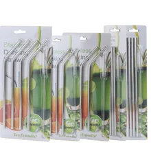 100sets 4+1/set Reusable 8.5 10.5 inch Straight/Bent 304 Stainless Steel Metal Drinking Straw With Clean Brush For 20oz/30oz Mug
