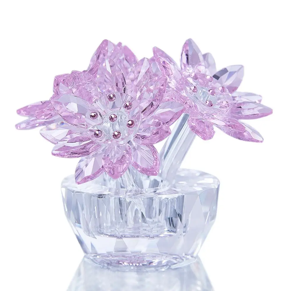 H/&D Crystal Lotus Flower Figurine Home Table Ornament Feng Shui Decor Collection