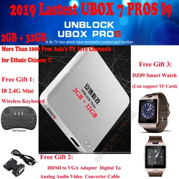 

2019 Upgraded UNBLOCK Gen.7 UBOX 7 PROS I9 32GB IPTV Android 7.0 Bluetooth Smart TV Box, Gift I8 Wireless Keyboard + Smart Watch