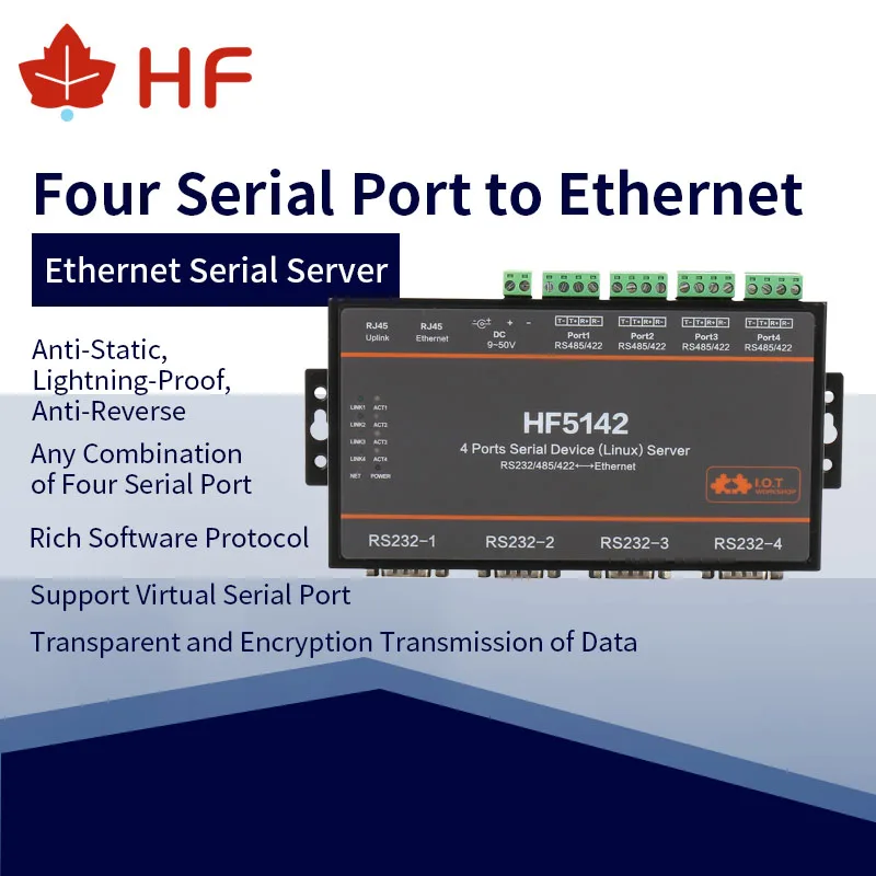High Flying HF5142 4 ports Serial Network Server FreeRTOS Device RS232/RS485/RS422 to Ethernet Converter TCP IP Telnet Modbus