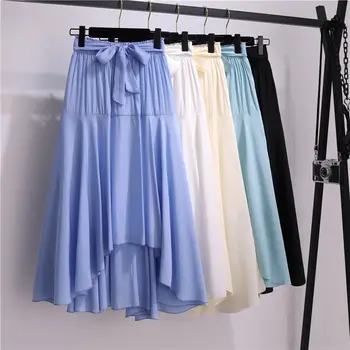 

Elegant Lining long Skirt womens 2020 New Korean Bowknot Skirt Summer Long Irregular Sweet Fashion Beach skirts womens