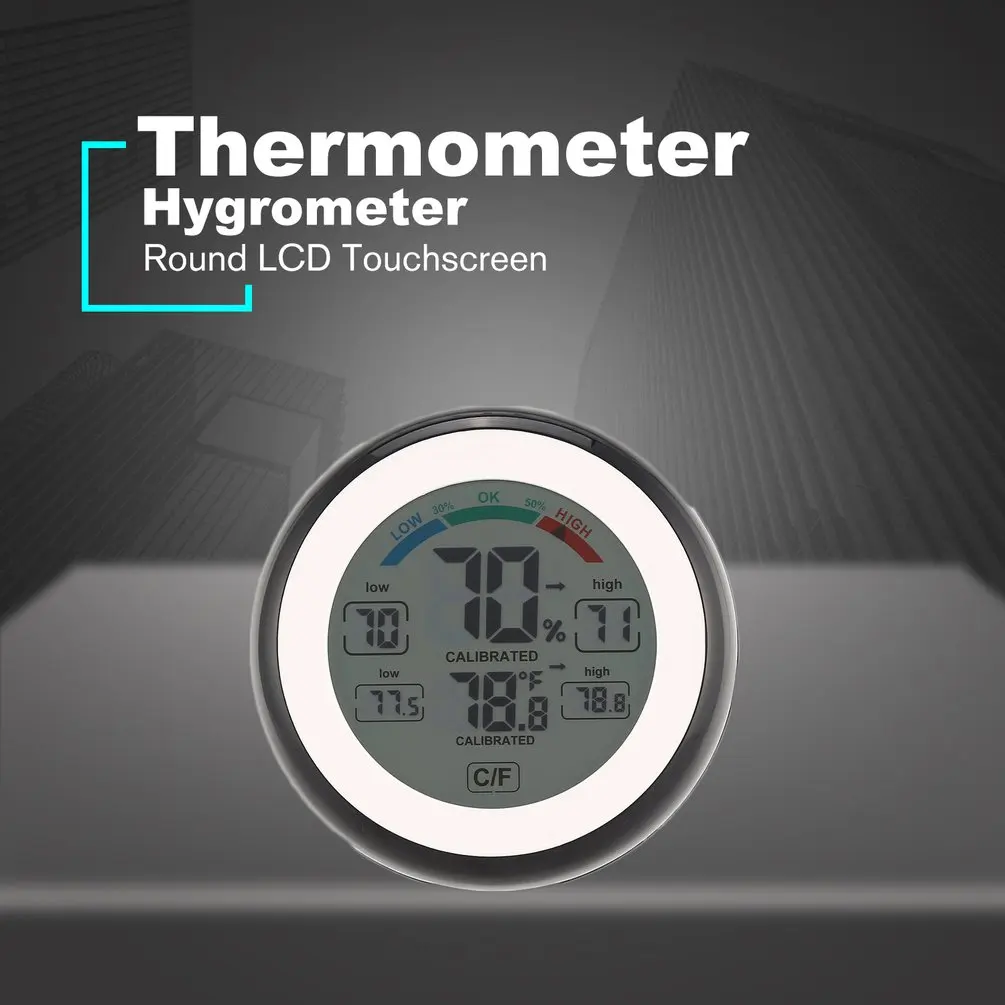 Круглый ЖК-сенсорный экран комнатный измеритель влажности Метеостанция цифровой Подсветка сенсорный экран часы термометр