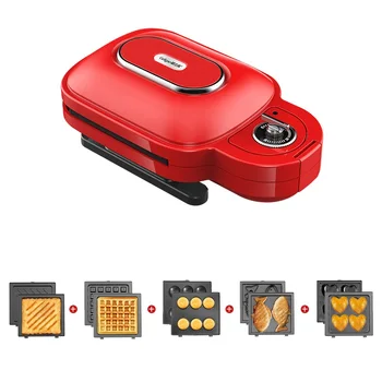 

220V Electric Household Waffle Machine Non-stick Multifunctional Sandwich Bread Breakfast Machine With 5 Plates