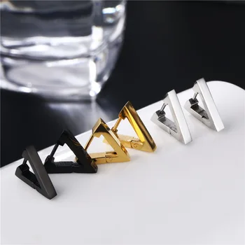 

New Geometric Triangle Square Hexagon Earrings for Men Gold Black Silver Color Hoop Punk Earring Fashion Male Jewelry