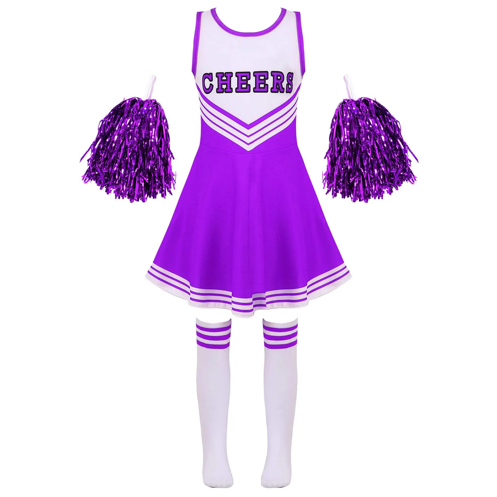 Kids clothing set, girls clothing set-Kid Girls Cheerleading Costumes, Uniform Letter Print Cosplay Roleplay Dress with Socks For School Girls Stage Performance Sets