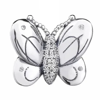 

New 925 Sterling Silver Bead Charm Decorative Butterfly With Crystal Beads Fit Women Pandora Bracelet Bangle Diy Jewelry