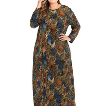 Осенне-зимнее Новое Стильное платье большого размера в европейском и американском стиле, платье с длинными рукавами и принтом в виде перьев, свободное платье Mz1903