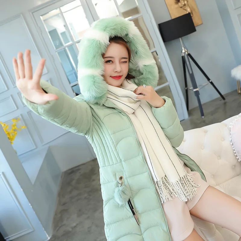 

Winter New Style down Jacket Cotton-padded Clothes Women's Large Fur Collar Mid-length Europe And America Cotton-padded Clothes