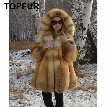 

TOPFUR Luxury Fashion Real Fox Fur Coat Women Natural Gold Fox Fur Jacket With Hood Thick Real Russian Fur Coat Striped