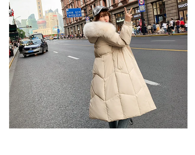 Однотонная длинная хлопковая парка с меховым капюшоном большого размера, пальто, женский зимний теплый непродуваемый утепленный жакет, Женская Корейская приталенная верхняя одежда