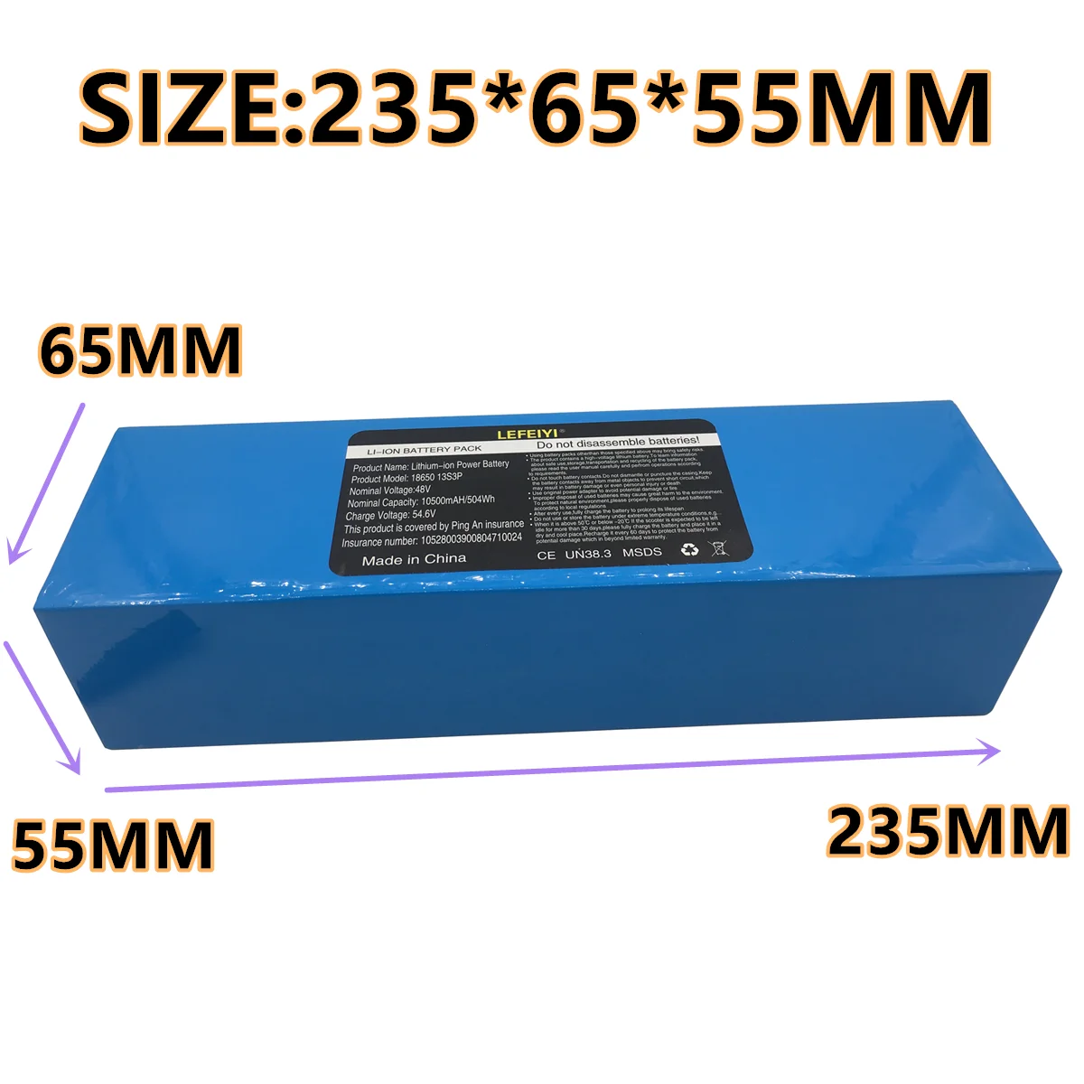 

48V 10.5Ah 1000w 13S3P Lithium Ion Battery Pack For 54.6V with BMS+Charger