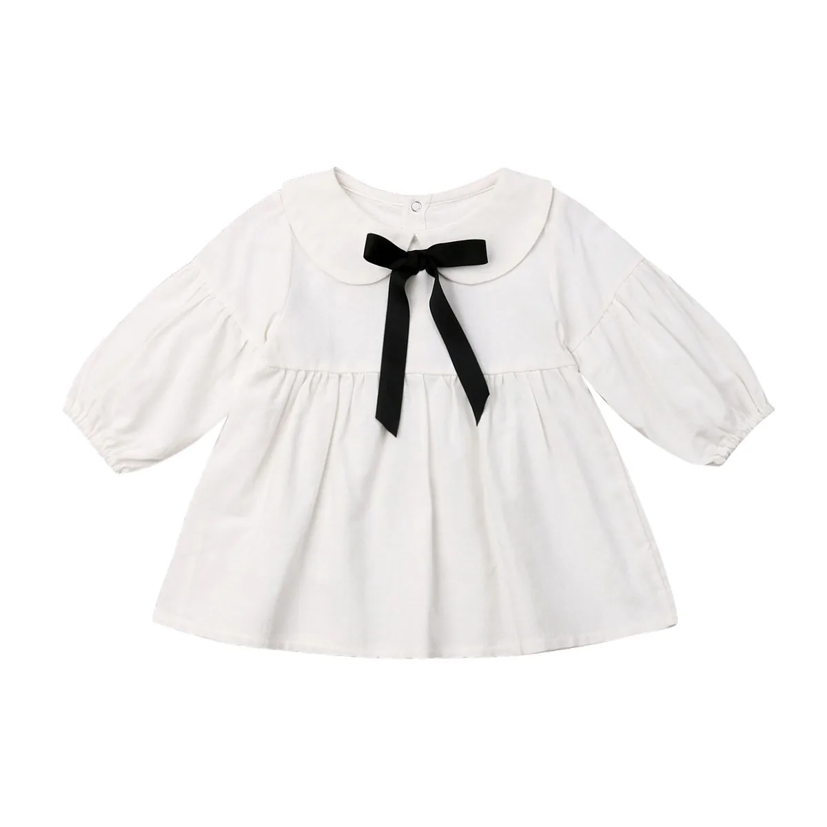 Однотонное платье с длинными рукавами для маленьких девочек кружевные вечерние платья с оборками, модное милое хлопковое платье принцессы, качественная одежда, От 6 месяцев до 3 лет - Цвет: Белый