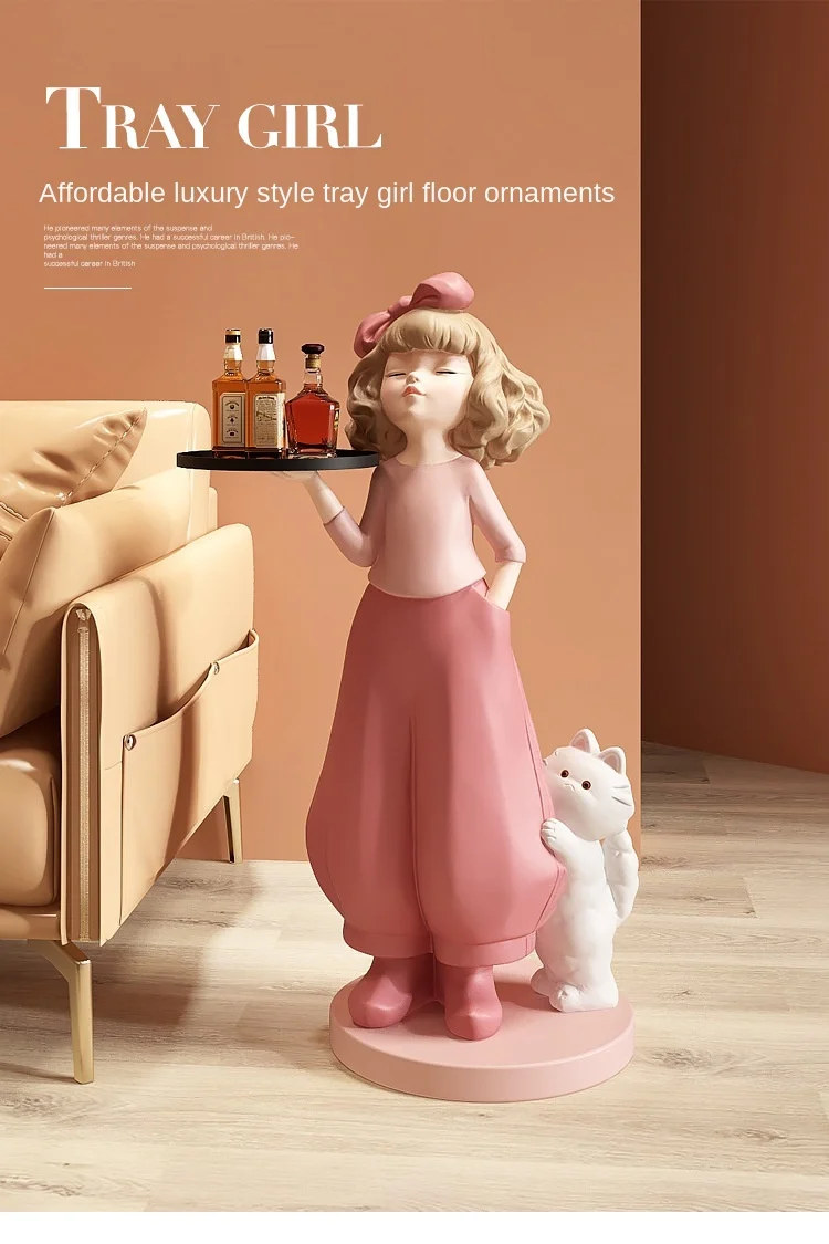Description Picture 2 of itemHome Decore Sculptures & Figurines Creative Girl Large Floor Ornaments Wooden Tray FRP Decoration Nordic Living Room Art Statue