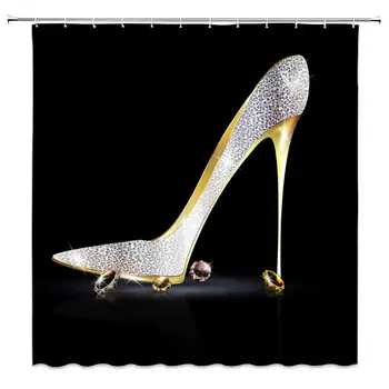 

Fashion High Heels Shower Curtain Decor Shining Diamond Sexy Woman Bathroom Shower Curtain Polyester Black Backdrop Fabric