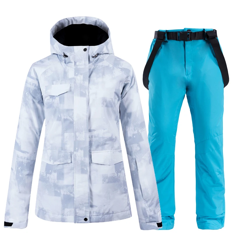 Женский лыжный костюм супер теплая куртка с капюшоном для катания на лыжах брюки ветрозащитная водонепроницаемая верхняя Спортивная одежда Женская зимняя одежда брюки