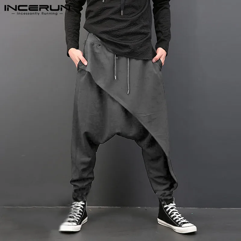 INCERUN Plus Size Men Casual Drape Drop Crotch Harem Hip-hop Pants Trouser Baggy Dancing Pants Gothic Punk Style Harem Pants Men INCERUN Plus Size Men Casual Drape Drop Crotch Harem Hip-hop Pants Trouser Baggy Dancing Pants Gothic Punk Style Harem Pants Men